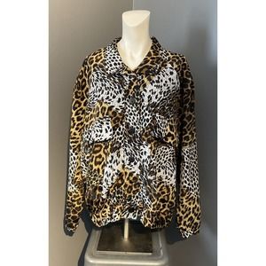 Women’s Vintage Joseph Lee Size Xl satiny Leopard Print Button Up Jacket 90s